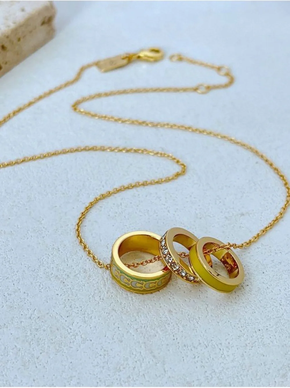 Coach Gold-Tone Necklace with Yellow Enamel and Crystal Accents